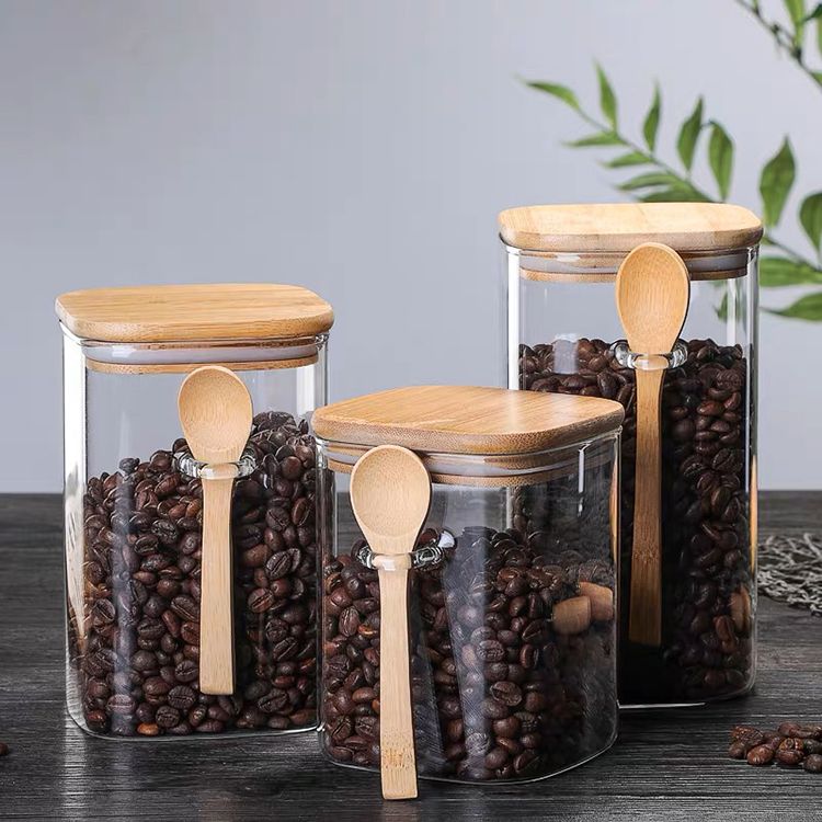 Glass Jar with Bamboo Lid and Spoon Glass Jar with Bamboo Lid and Spoon